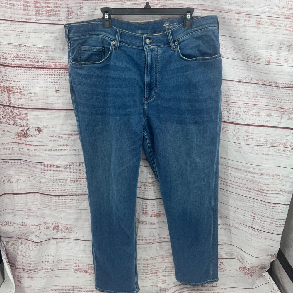 Faherty Brand‎ Jeans Mens 42x32 Straight Leg  Blue Medium Wash Stretch Denim